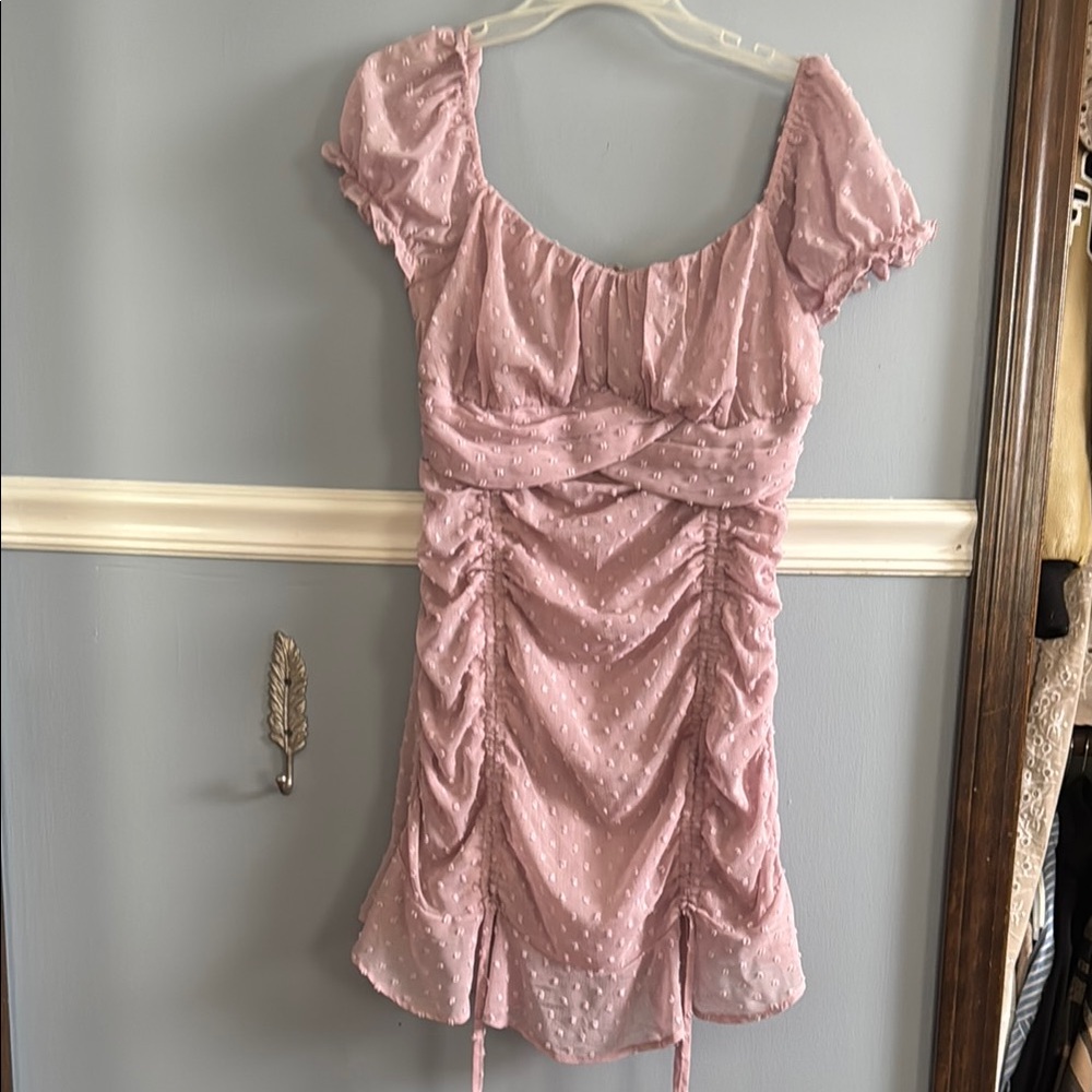 Woven Pink Ruched Dress
